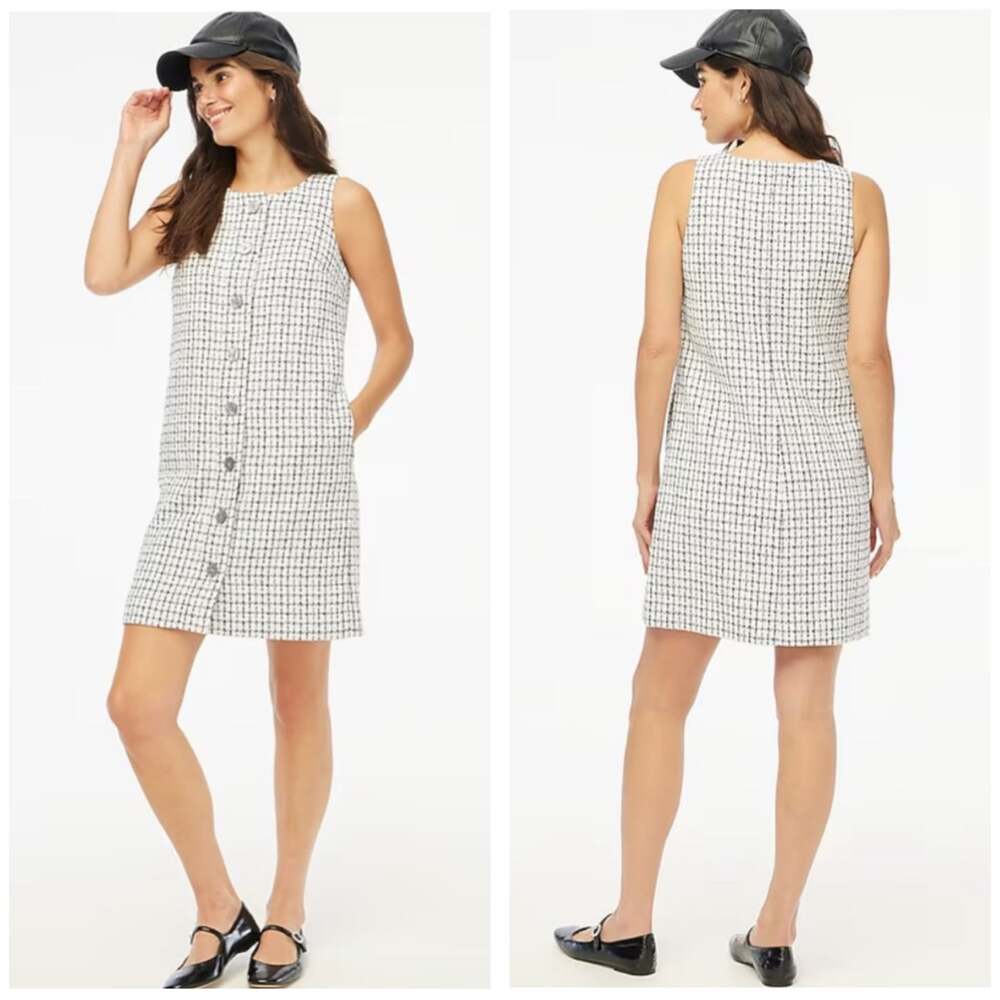 J.Crew Sleeveless Tweed Button-Front Shift Dress Size 6 Minimalist Preppy Chic